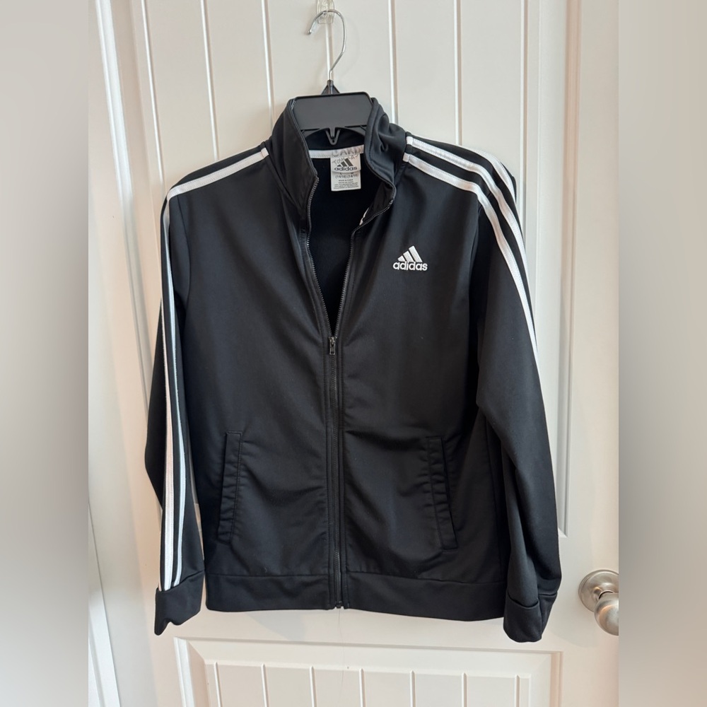 Adidas Black Track Jacket with White Stripes youth size large 14-16